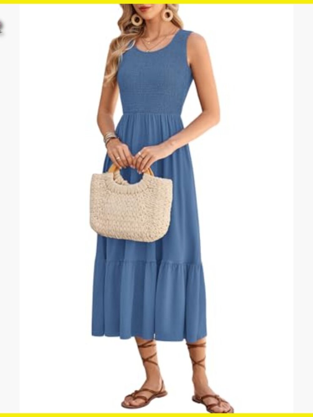Sleeveless Maxi Dress Smocked Empire Waist Tiered Summer Sundress with Pockets - Picture 2 of 6